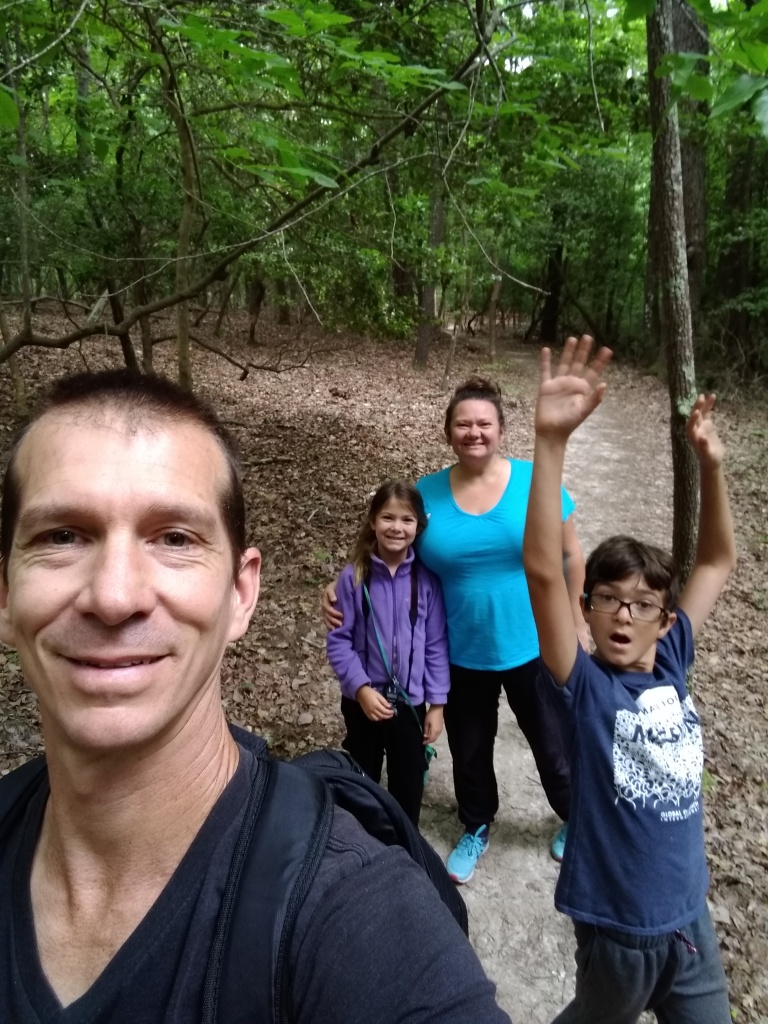 Bridges family on the trail. White Pines Preserve, Pittsboro, NC